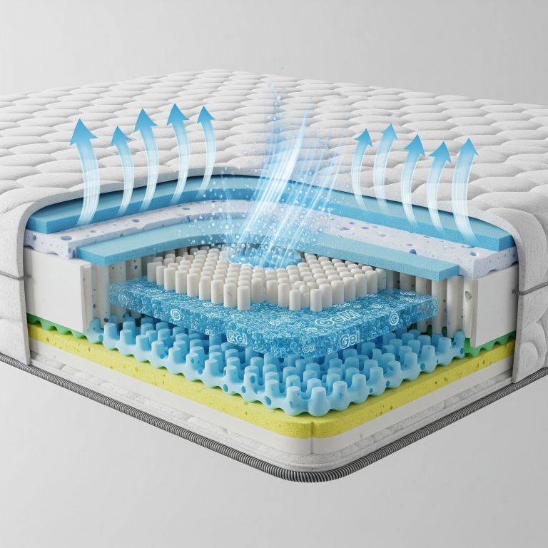 illustration of a mattress showing cooling features