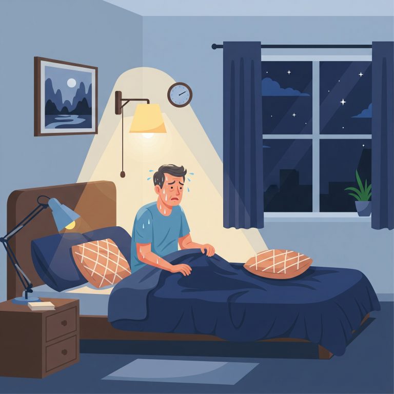 animation of a man up at night from a mattress that's not cooling